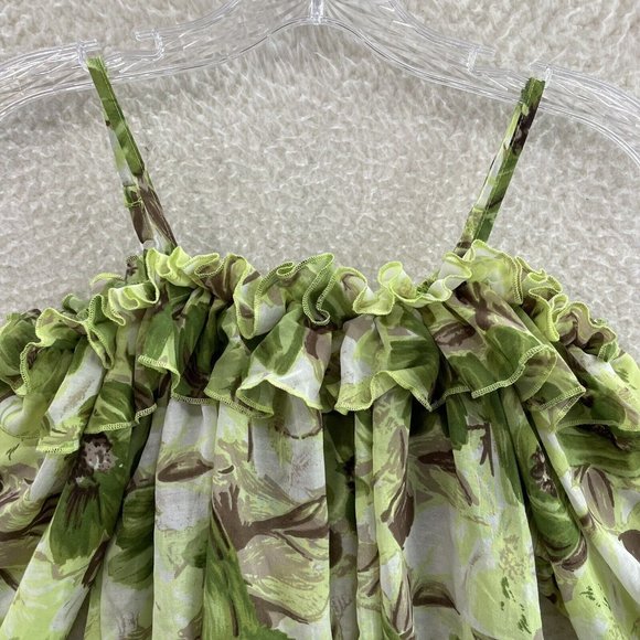 Haas Green Tropical Floral Mesh Ruffle Cold Shoulder Top Womens M Medium - Picture 3 of 9